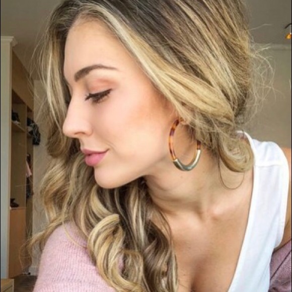 Tortoise Acrylic Hoops with Gold Trim - Picture 2 of 3